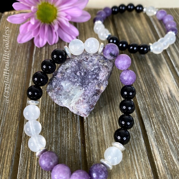 Selenite Black Tourmaline Lepidolite Bracelet - Picture 1 of 6